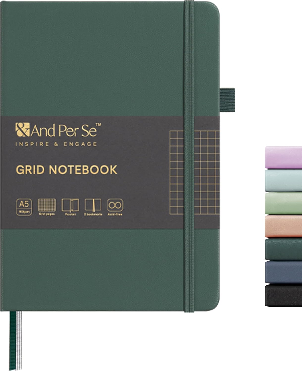 &And Per Se Lined Journal Notebook, 160 Pages, A5 5.7 x 8 inches College Ruled Thick Paper Notebook Journals for Writing, Hardcover Notebooks for Women Men Office School (1 Pack, Green) - Colors A