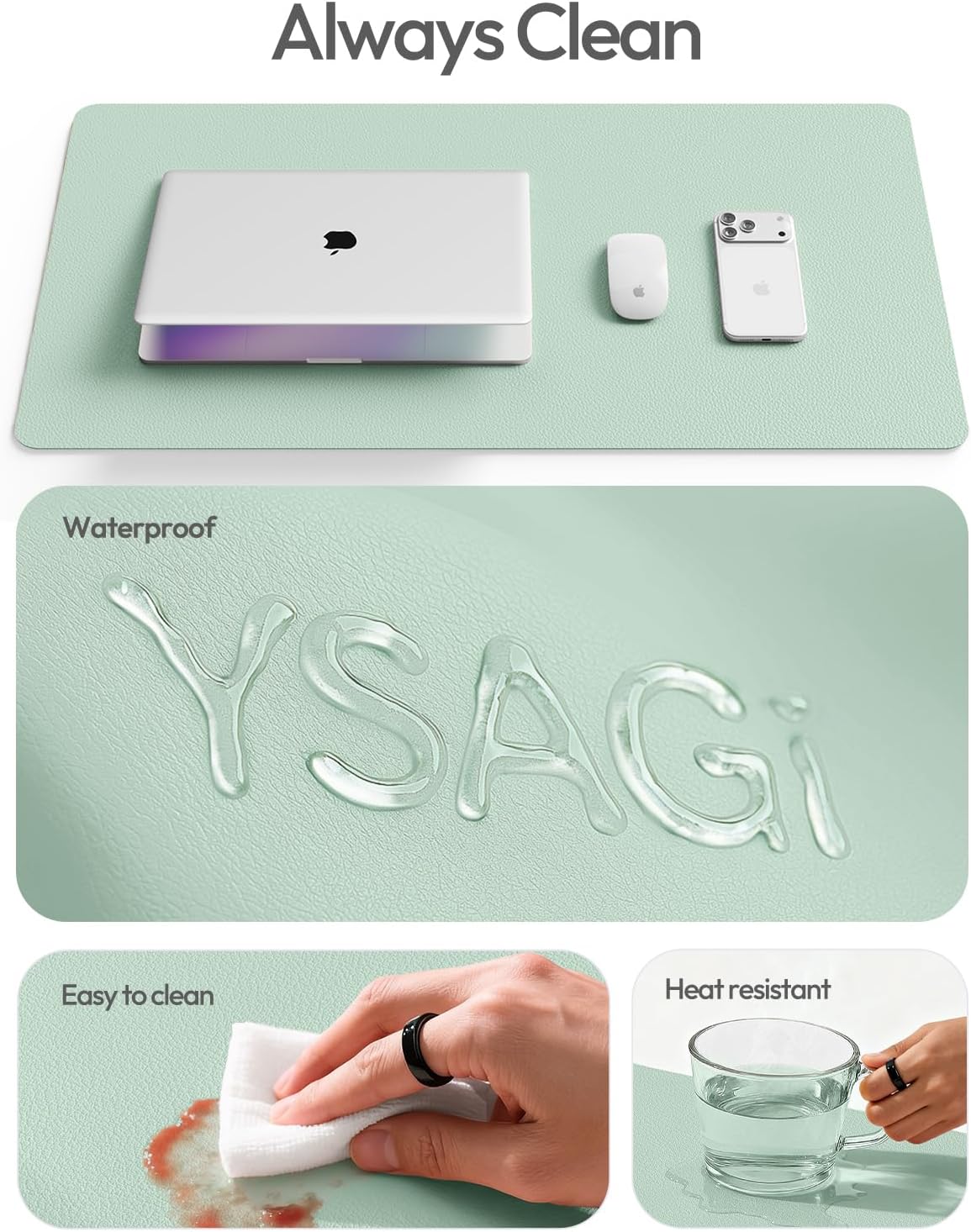 YSAGi Leather Office Desk Pad Protector, Large Mouse Pad, Non-Slip, PU Leather, Laptop Desk Blotter, Waterproof Writing Pad for Office and Home, Black, 23.6" x 13.8" - Colors A