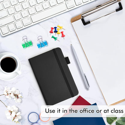 feela 3 Pack Pocket Notebook Journals with 3 Black Pens, A6 Mini Cute Small Journal Notebook Bulk Hardcover College Ruled Notepad with Pen Holder for Office School Supplies, 3.5”x 5.5”, Gray