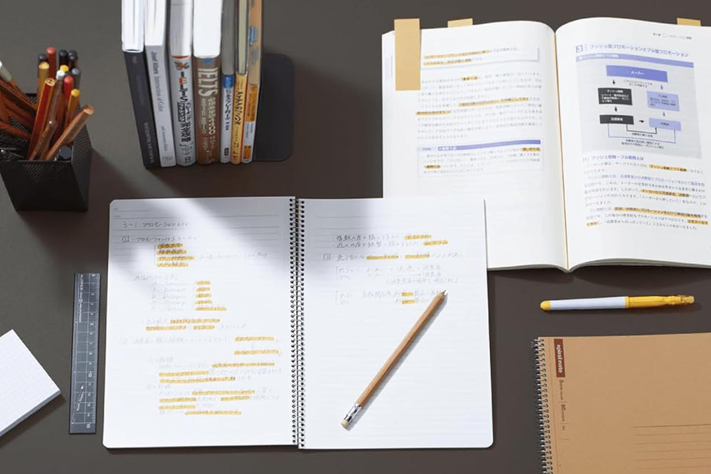 Maruman Spiral Note Basic Lined Notebook- A5, 8.31" x 6.26", 150 Sheets / 300 Pages, 6.5mm Narrow Ruled Journal, Perforated Pages & Wire-Bound to Lay Flat, Sturdy Kraft Cover, Made in Japan