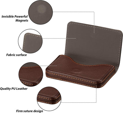 Outus 2 Pcs Business Card Holder, PU Leather Business Card Case Pocket Wallet with Magnetic Shut for Valentines Gift Adult(Black and Coffee)