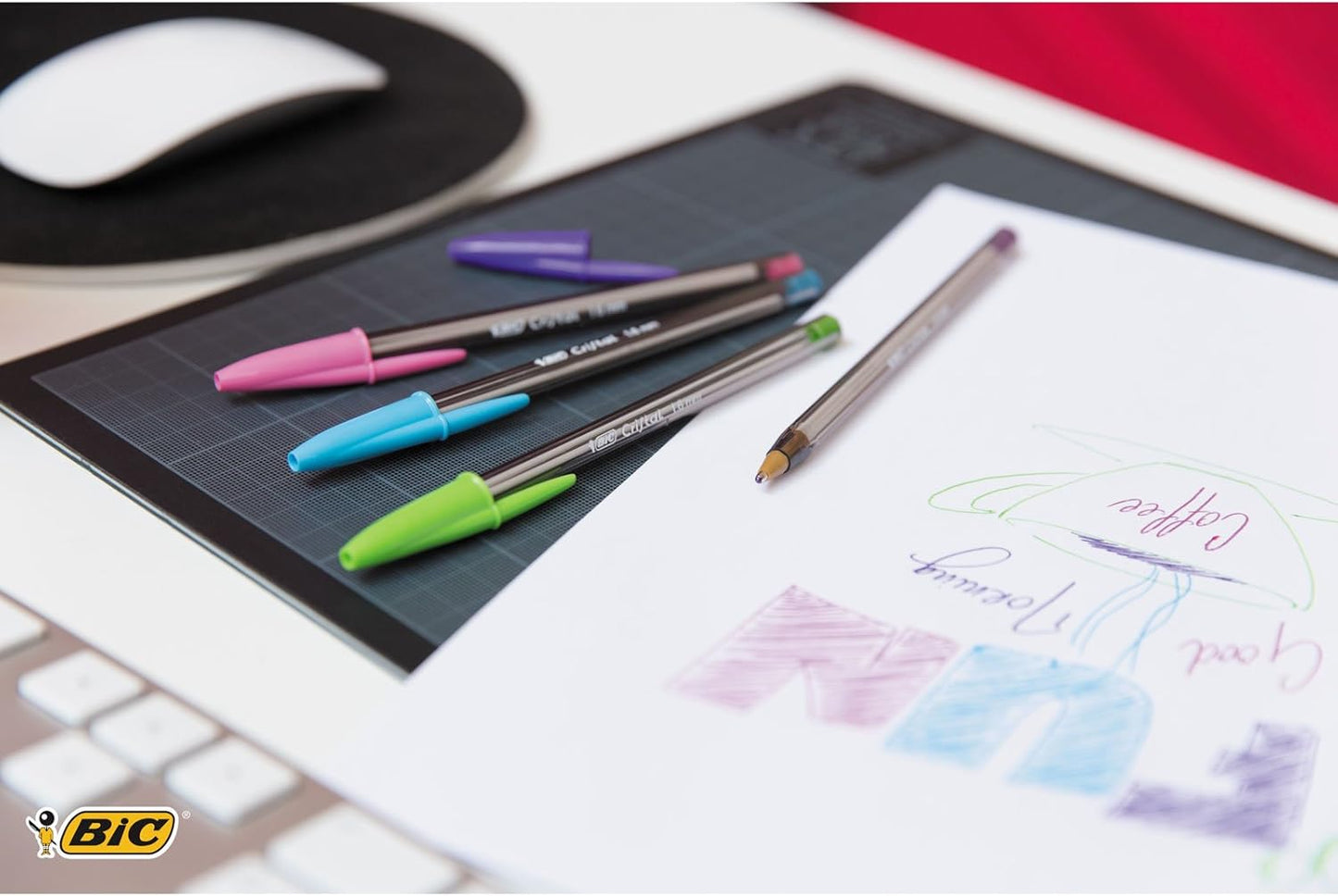 BIC Cristal Fun, Ballpoint Pens, Smudge-Proof Writing Pens and Wide Point (1.6 mm), Ideal for School, Purple Ink, Pack of 20