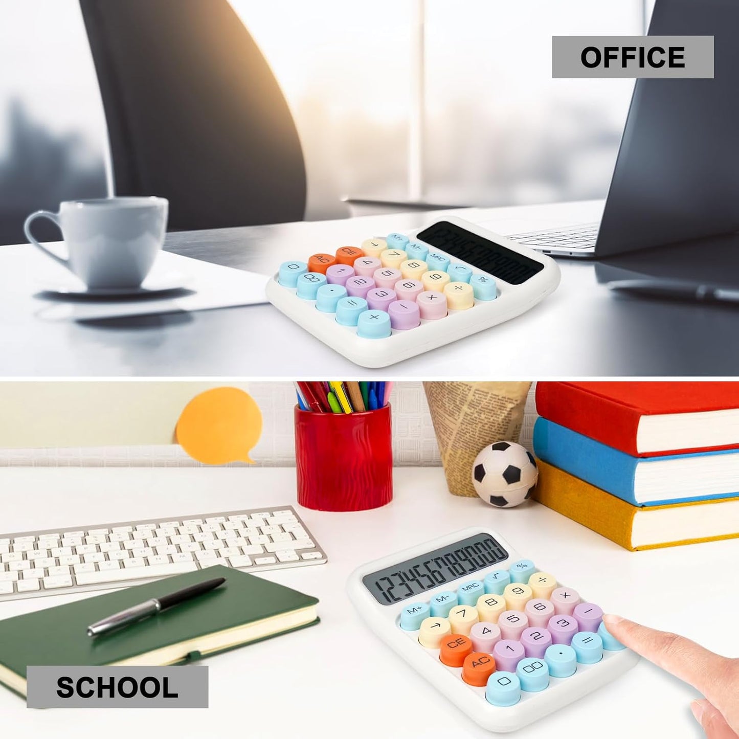 Mechanical Switch Calculator with Big Buttons, Calculators Desktop, 12 Digits, Large LCD Display, Desk Calculator, Cute Pink Calculators for Teachers Students Basic Office (Pink)