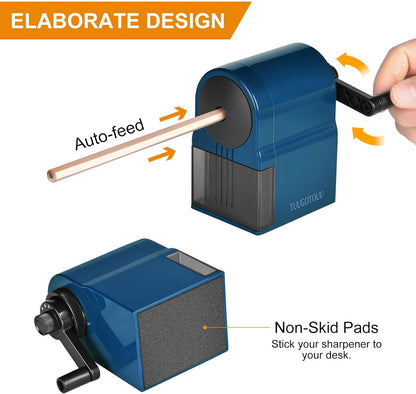 Manual Pencil Sharpener Hand Crank Pencil sharpeners for Kids Adjustable in 5 Grades of Thickness Suitable for Kids,Artists,Students,and Office (Blue)