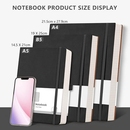 AHGXG 8.5''×11'' Notebook College Ruled - Large A4 Notebook Lined Journal - 320 Pages Thick Journal for Writing, 100gsm Thick Paper, Leather Softcover, for Work School - Black