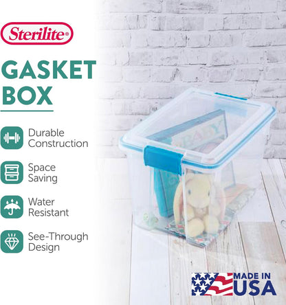 Sterilite 4-Pack Gasket Box, Weather-Resistant Storage Bins with Latching Lids, 32 Quart - Heavy-Duty Organizing Containers for Closet, Bathroom, and Office