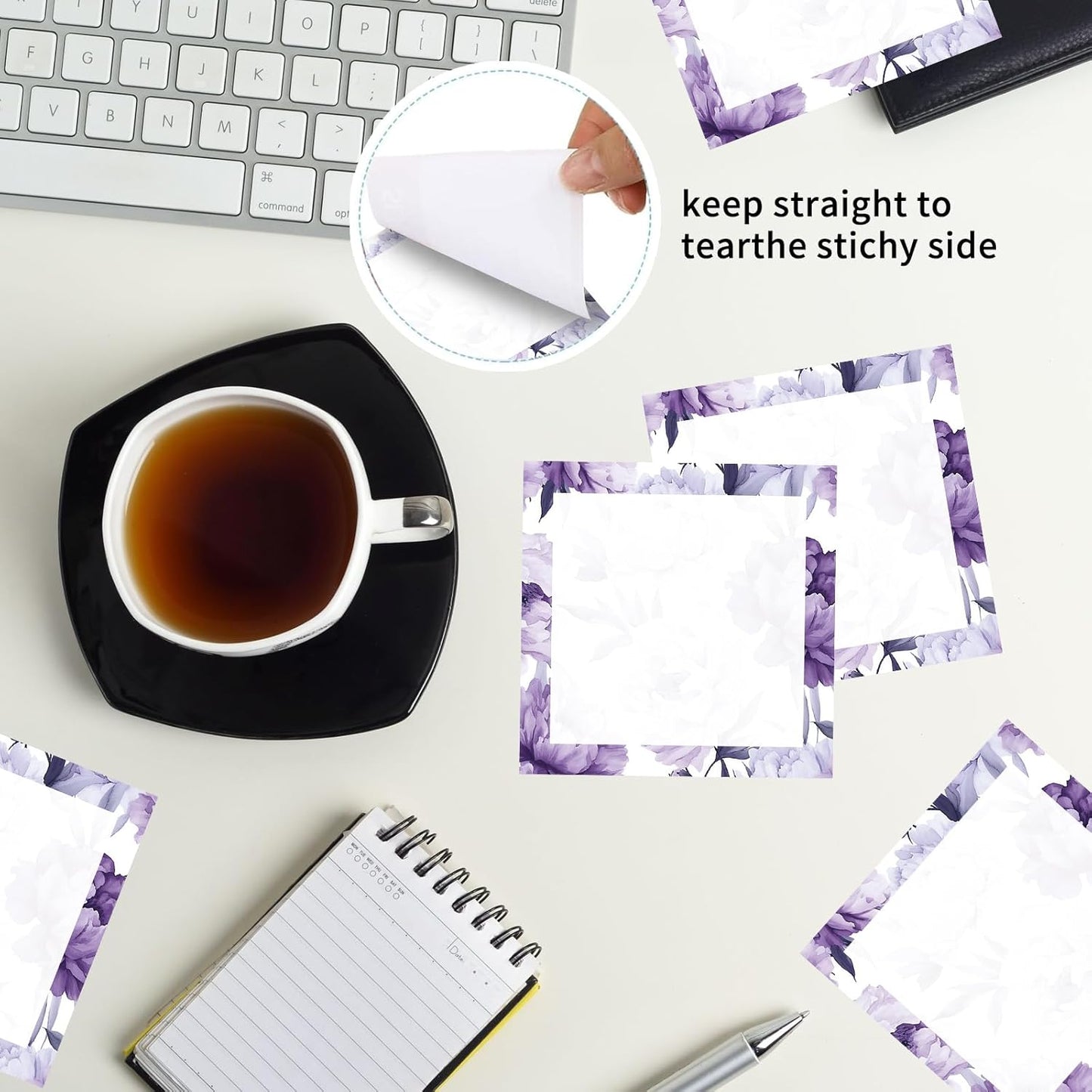 Sticky Notes 3x3 Inch, 2 Pads Cute Self-Stick Note Pads, Strong Adhesive Notepads for Office, Home, School, Organization and Reminders Watercolor Wildflowers