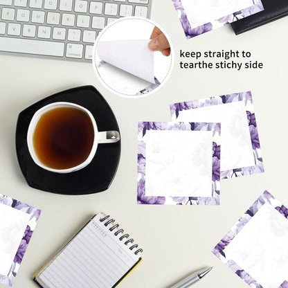 Sticky Notes 3x3 Inch, 2 Pads Cute Self-Stick Note Pads, Strong Adhesive Notepads for Office, Home, School, Organization and Reminders Watercolor Wildflowers