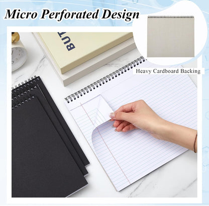 MotiMind 4 Pcs Legal Pads Landscape Notebooks Hole Punched Top Spiral Bound Notebooks 11 x 9.5 Inch College Ruled Drawing Notepad Tear Line for Removal 50 Sheet Office Steno Book(White)
