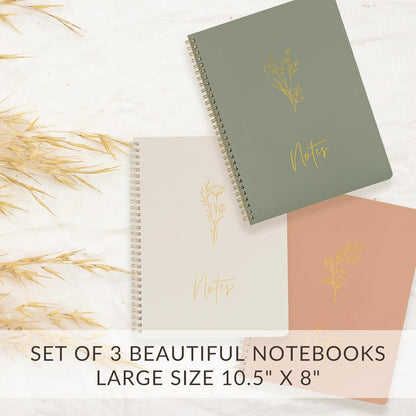 ZICOTO Aesthetic Spiral Notebook Set of 3 For Women - Cute College Ruled 8x6 Journal/Notebook with Large Pockets And Lined Pages - Perfect Supplies to Stay Organized at Work or School