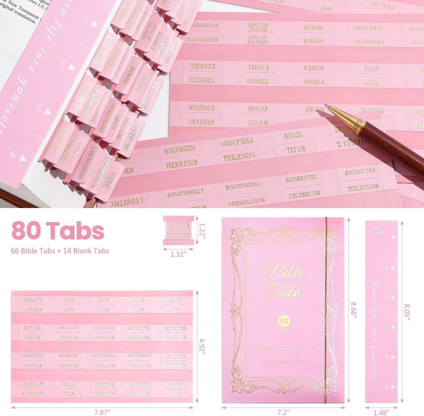 Laminated Bible Tabs, Gold Foil Embossed Lettering Bible Chapter Index Tabs for Women Men, Reposition Large Print Sticky Labels, Easy to Read and Apply, 105Chapters Labels for Easy Navigation (Black)