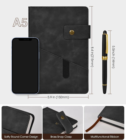 vfaejll A5 Lined Leather Journal Notebook,Hardcover Journal Set with Pen and Gift Box,100Pages 100gsm Thick Ruled Paper Daily Diary for Men Women School,Travel,Business,Work,Writing 5.9" X 8.4"