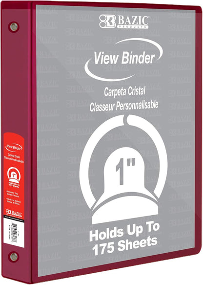 BAZIC Products 3 Ring Binder - Green, Economy View Binder with Clear Overlay Cover and Round Rings, Organizer for School Office Home Use, 1-inch Capacity Holds 175 Sheets Paper, 12-Pack