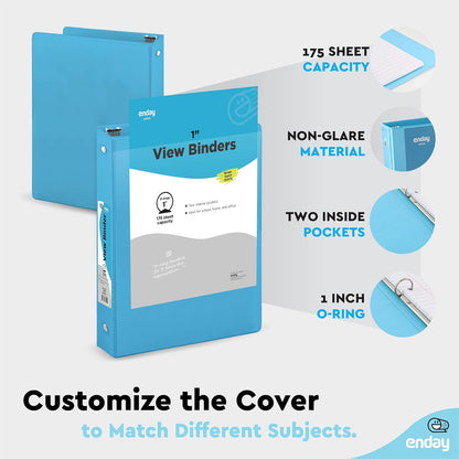 Enday 1 Inch Binder (6 Pack - Grey) 3 Ring Binder 1 inch with Clear View Cover and 2 Inside Pocket - for Letter Size 8.5 x 11'' Paper, Ideal for School Supplies, Office, and Home