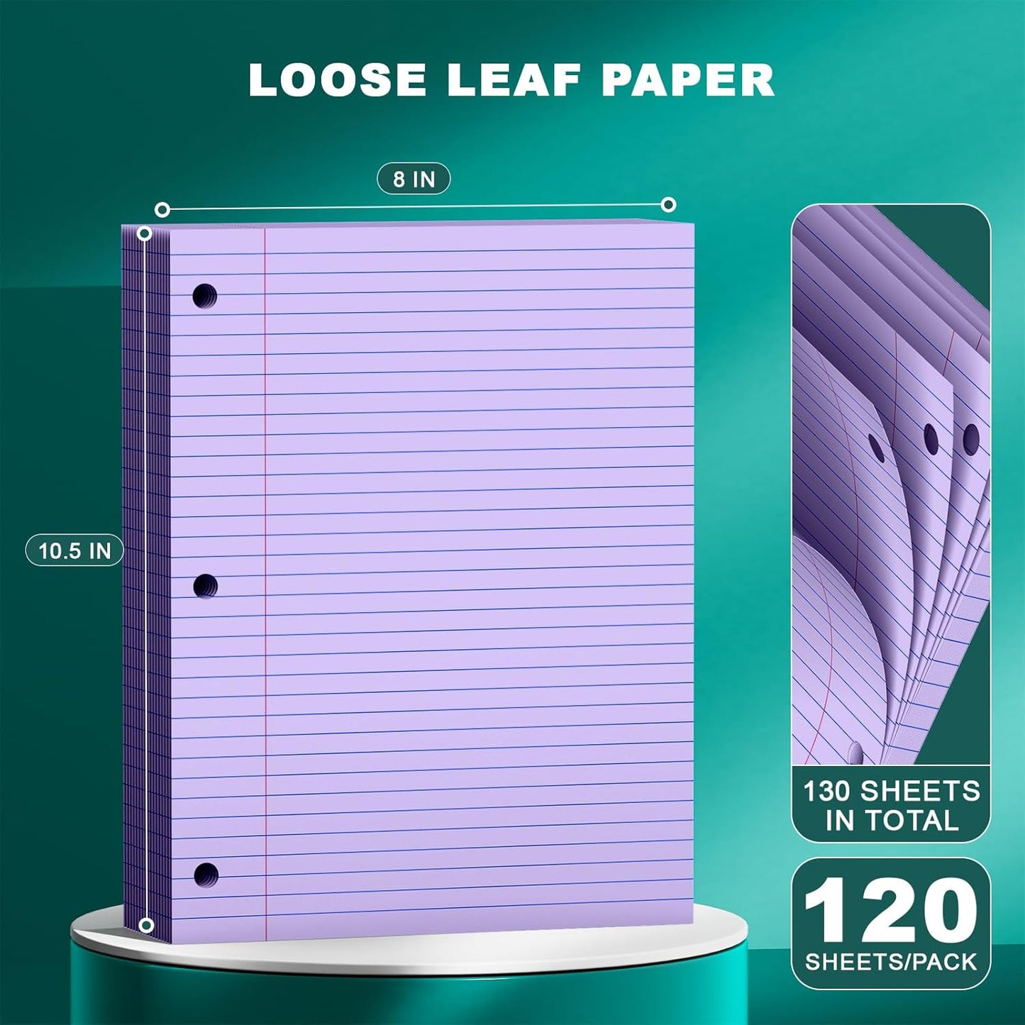 Note Pads 8 X 10.5 Loose Leaf Paper, 120Sheets, 3 Hole Punched Lined Paper, College Ruled 8 X 10.5 Notebooks, 10-1/2" X 8 Binder Writing Pads, Filler Paper For Engineering, Office, School Supplies