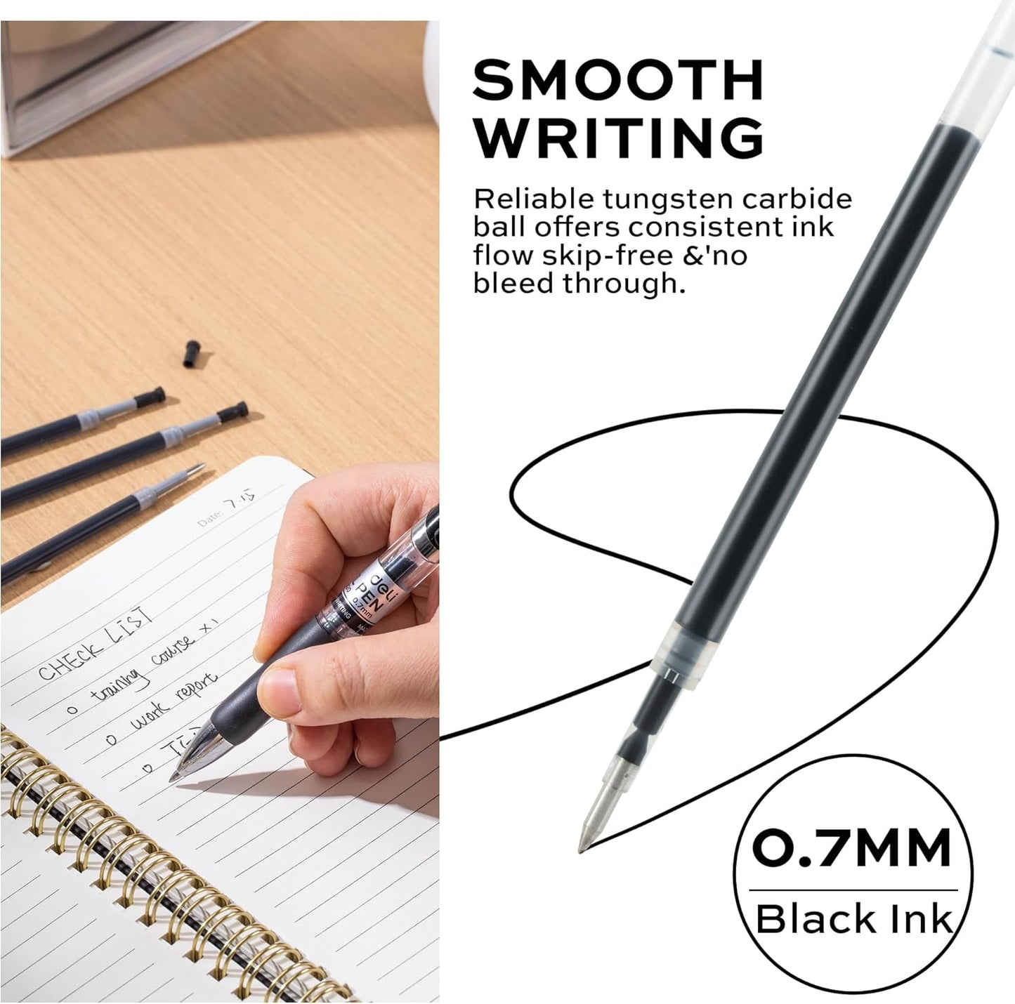 deli Gel Pens, 50 Pcs Retractable Pens Black Ink, Medium Point Pen 0.7mm, Smooth Writing, Fast Dry, No Bleed for Journaling Note Taking, Home School Office Supplies