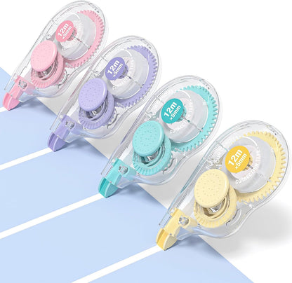 Four Candies White Correction Tape, 39.4 Feet, 12 Pack Easy to Use Applicator for Instant Corrections, Tear-Resistant, Smooth & Quick-Drying Tape for Office & School Supplies