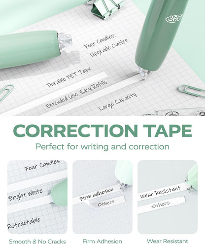 Four Candies Refillable Retractable White Correction Tape, 4PCS Smooth White Pull-Out Tape with 4 Extra Refills, Easy to Use Applicator for Instant Corrections for Office, School Supplies (Purple)