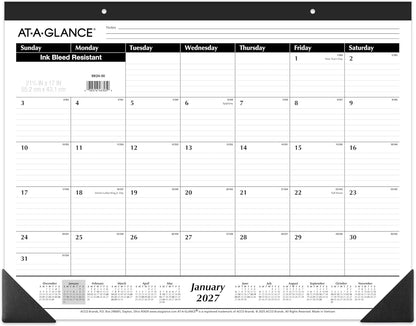 AT-A-GLANCE 2026 Desk Calendar, Desk Pad, Monthly, 21-3/4" x 17", Large, Ruled Blocks, 3 Pack (AZSK240026), White