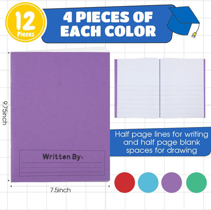 Henoyso 12 Pcs Primary Composition Notebook K-2 Primary Journal, Notebook for Kids Supplies, Bulk Blank Writing Book for Kid to Write Draw Journal 60 Page (9.8″ X 7.5″,Light Color)