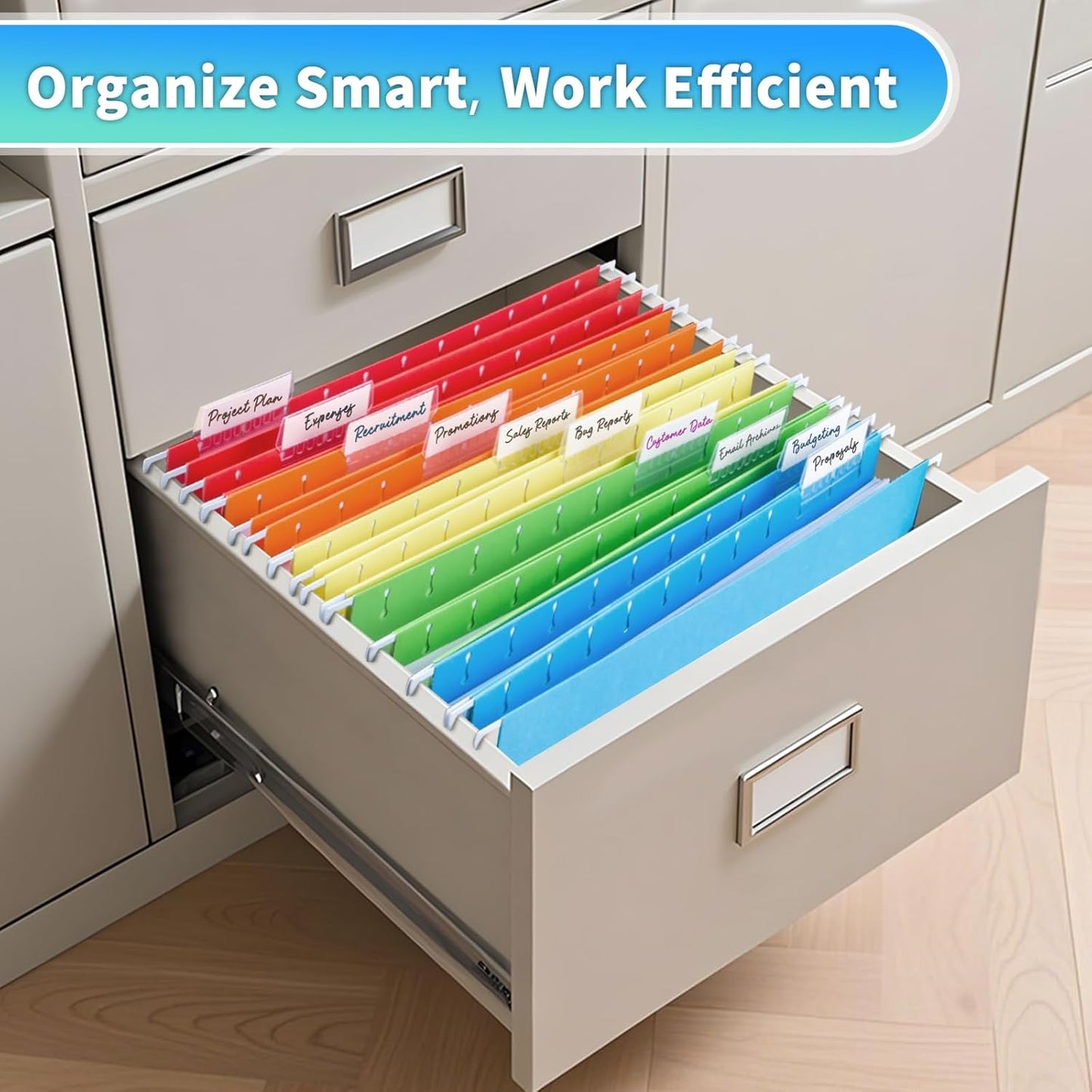 25-Pack Green Hanging File Folders, Letter Size (8.5" x 11") with 1/5-Cut Tabs,Includes 35 Transparent Label Cards & 50 Sticker Labels for Home & Office Organization