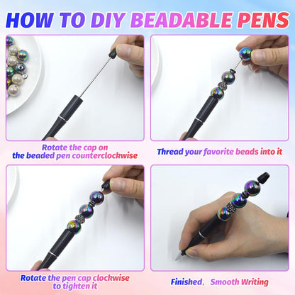 150 Pieces DIY Beadable Pen Kit – 50 Plastic Ballpoint Pens with Refills & Bags, Beads Not Included – School Supplies, Office Accessories & Craft Gifts for Students & Teachers (Multicolor)