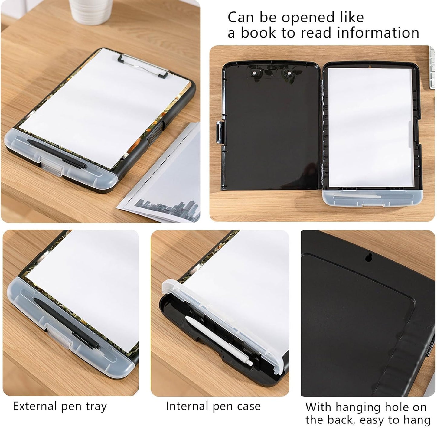 Clipboard with Storage, Heavy-Duty Side-Opening Folder with Pen Holder, Durable Plastic Nursing Clipboard for Nurses, Teachers, and Sales, Cow Prints 02