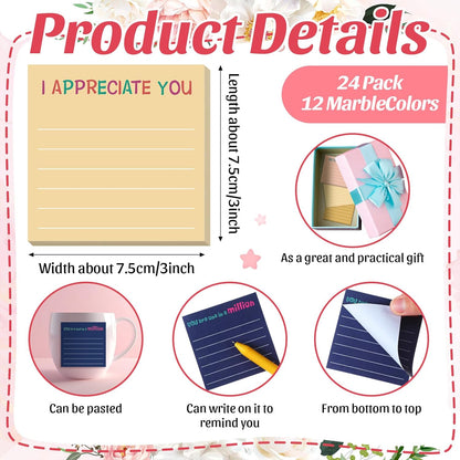 Yinder 48 Pcs Inspirational Sticky Notes Cute Motivational Sticky Notes Pad End of Year Employee Appreciation Gifts Bulk for Teacher Nurse Coworkers Office Supplies 3 x 3'' (Thank You,Dark Color)
