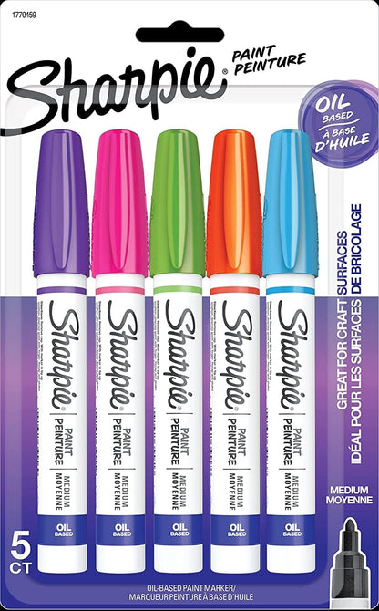 Sharpie Oil-Based Paint Markers, Fine Point, 5 Count - Great for Rock Painting