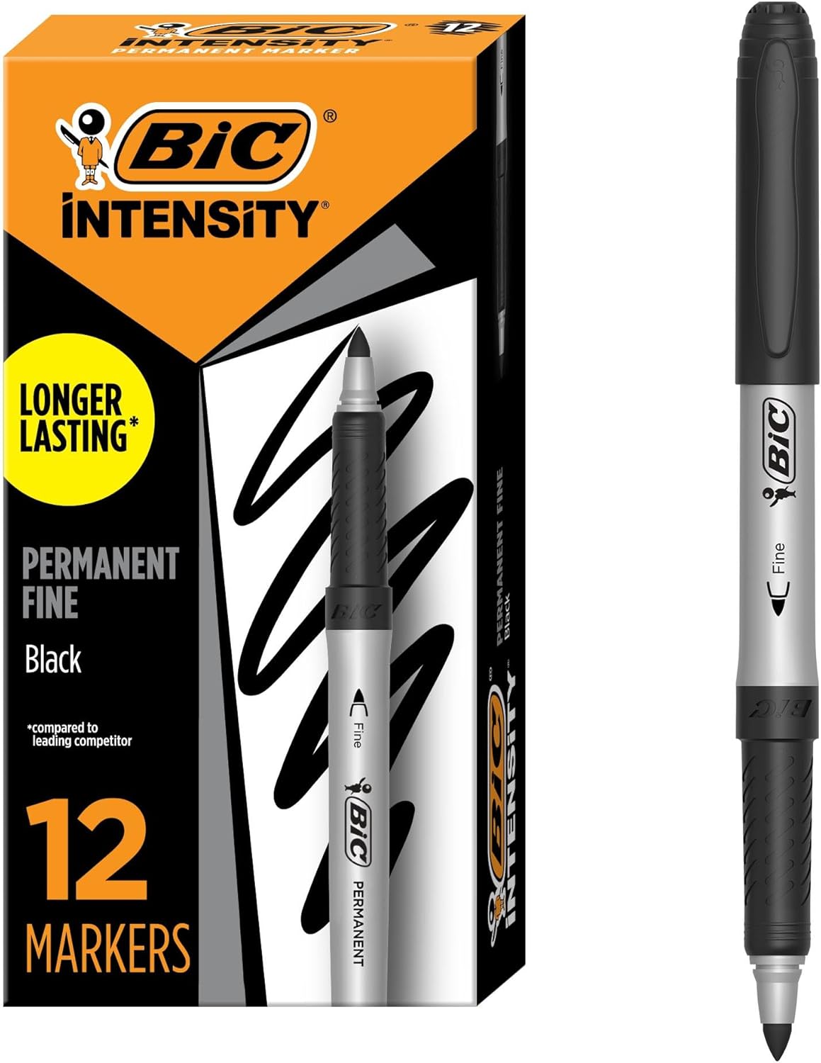 BIC Intensity Black Permanent Markers, Ultra Fine Point, 12-Count Pack of Black Markers With Non-Slip Grip for Comfort and Control