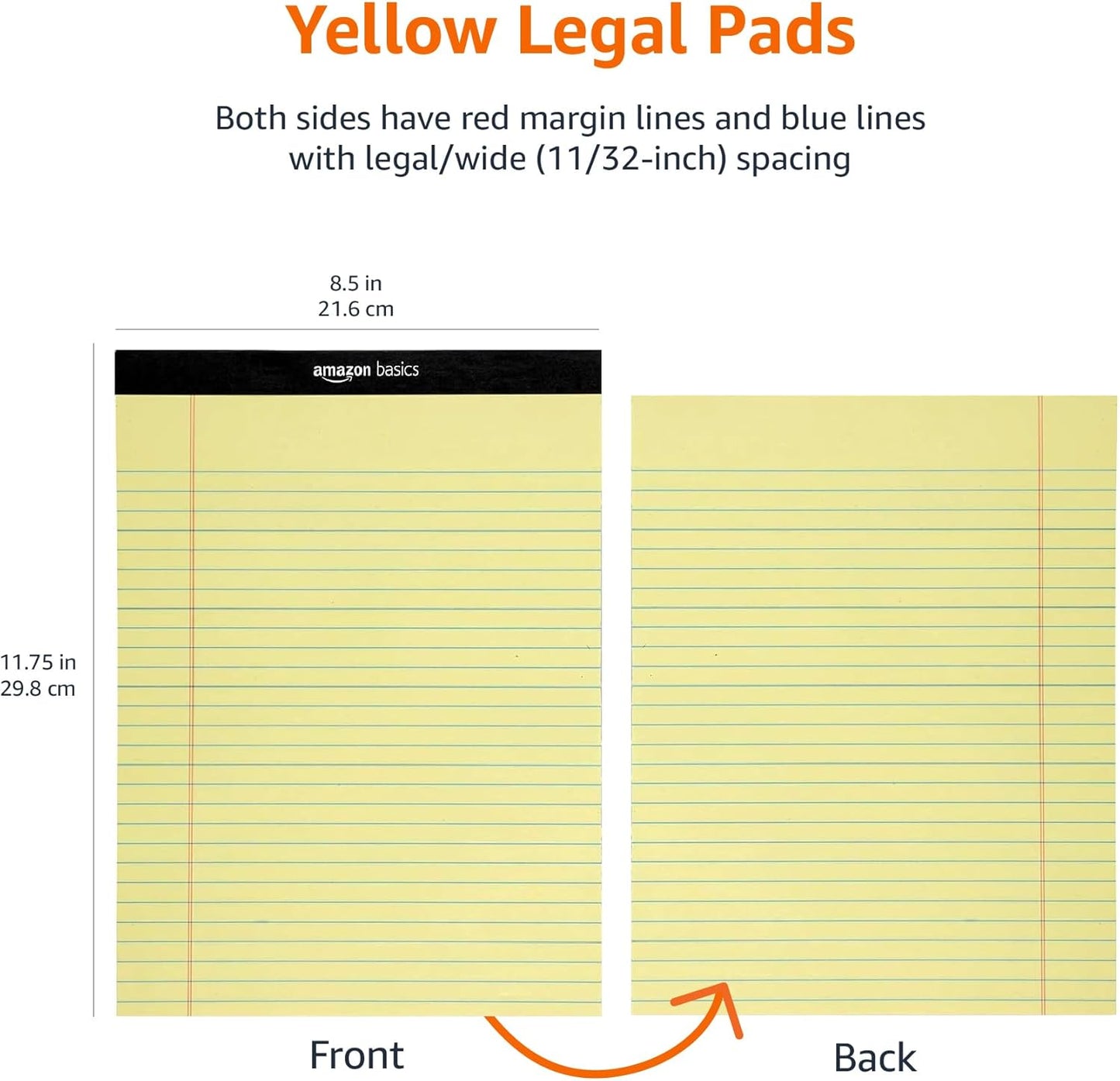 Amazon Basics Wide Ruled Lined Writing Note Pads with Sturdy Back, 8.5" x 11.75", Multicolor, 6-Pack, 300 Sheets, Perforated