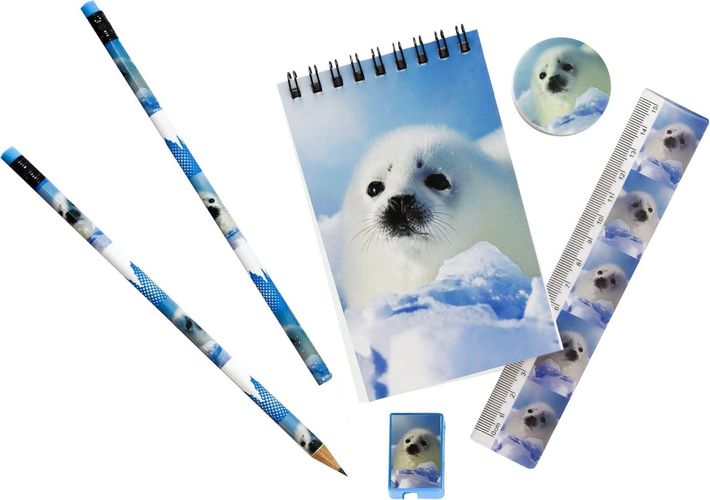 Deluxebase Wild Stationery Set - Dolphin from Animal Stationery Sets with 2 Pencils, Eraser, Pencil Sharpener, Ruler & Cute Notebook. Ideal Office Supplies, Desk Accessories & College Essentials.