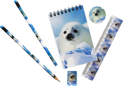 Deluxebase Wild Stationery Set - Dolphin from Animal Stationery Sets with 2 Pencils, Eraser, Pencil Sharpener, Ruler & Cute Notebook. Ideal Office Supplies, Desk Accessories & College Essentials.