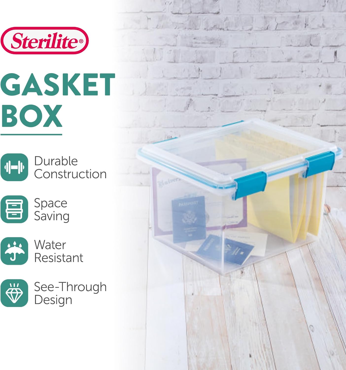 Sterilite 4-Pack Gasket Box, Weather-Resistant Storage Bins with Latching Lids, 32 Quart - Heavy-Duty Organizing Containers for Closet, Bathroom, and Office