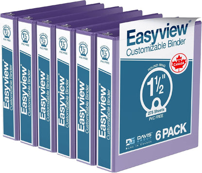 Easyview Premium 3-Ring Binders with Clear-View Covers and Round Rings, Binders for School or Office, 1 Inch, Pack of 6, Navy Blue