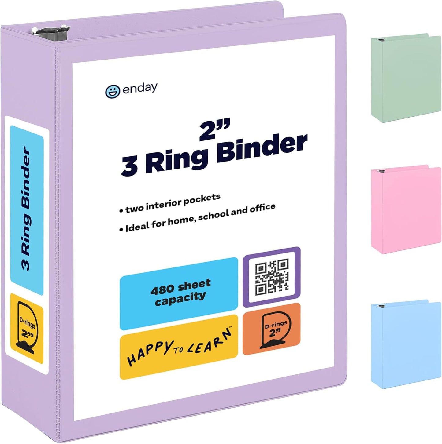 Enday 1.5 Inch Binder, Green - 1.5 Inch 3 Ring Binder, Round Ring Pastel with Clear View Cover for Letter Size 8.5 x 11'' Paper & 2 Inside Pockets, Ideal for School Supplies, Office, and Home