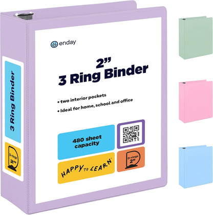 Enday 1.5 Inch Binder, Green - 1.5 Inch 3 Ring Binder, Round Ring Pastel with Clear View Cover for Letter Size 8.5 x 11'' Paper & 2 Inside Pockets, Ideal for School Supplies, Office, and Home