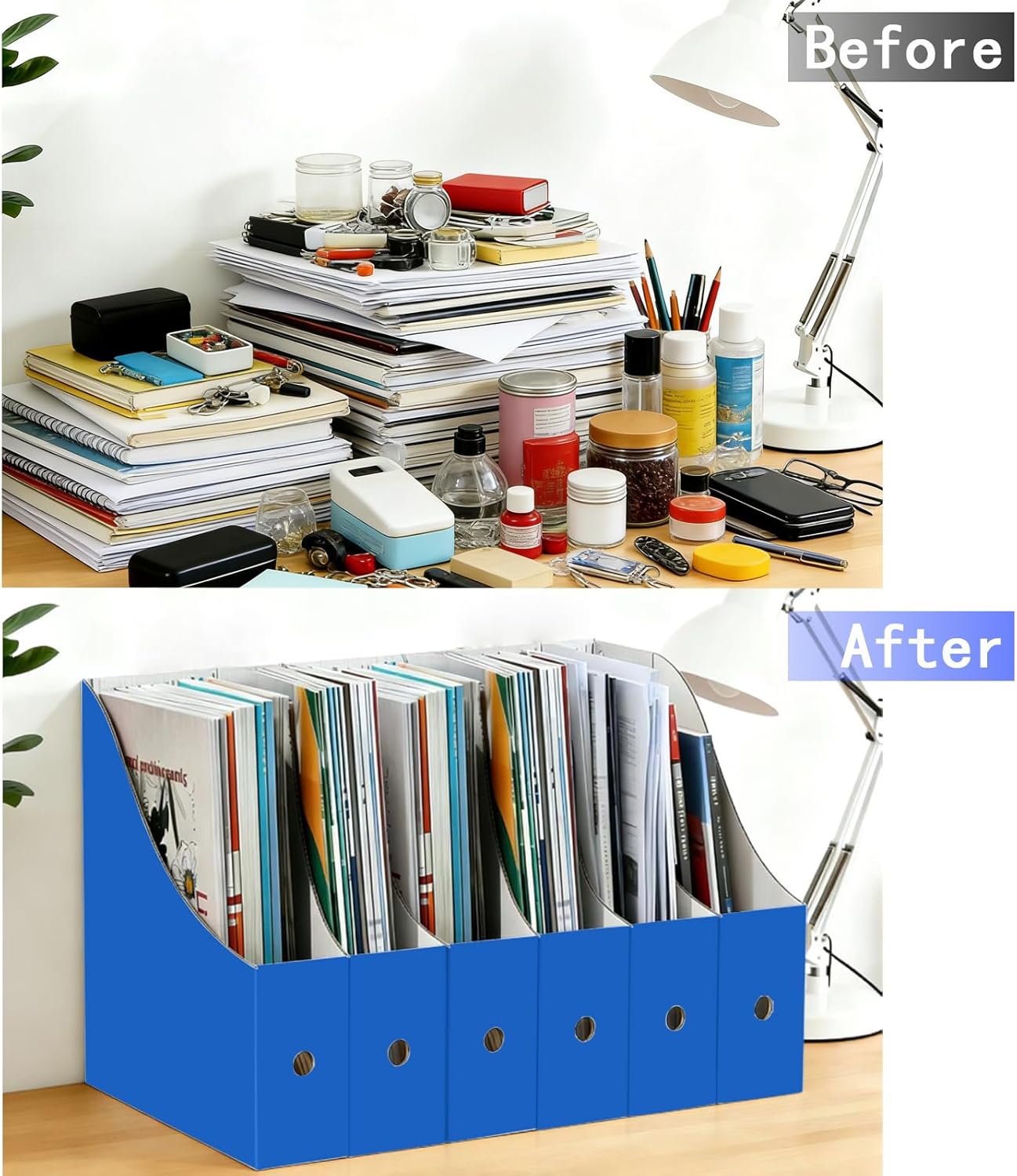 Limitliho 6 Pack Cardboard Magazine Holder for Desk, Book Bins for Classroom Library,Office,Home, 10.6" H x 10.2" L x 3.5" W in Magazine File Holder (Elegant color)