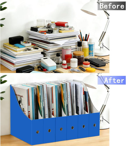 Limitliho 6 Pack Cardboard Magazine Holder for Desk, Book Bins for Classroom Library,Office,Home, 10.6" H x 10.2" L x 3.5" W in Magazine File Holder (Elegant color)