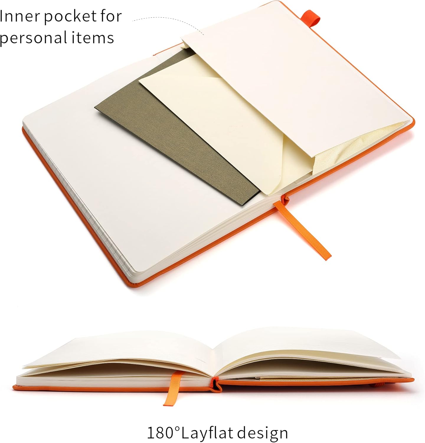 Deziliao Lined Journal Notebooks with Pen Loop, Hardcover Notebook Journal for Work, 100Gsm Premium Thick Paper with Inner Pocket, Medium 5.7"x8.4", （Black, Ruled）