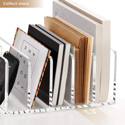 SANRUI 5 Compartments Acrylic Mail Sorter Holder, Clear Document Magazine Envelope File Rack, Vertical Letter Sorter & Multifunction Desk Organizer for Bills, Documents, Notebooks