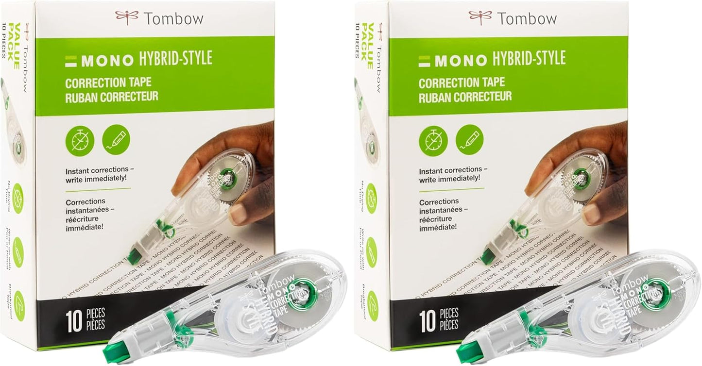 Tombow 68721 MONO Hybrid Correction Tape, 10-Pack. Easy To Use Applicator for Instant Corrections