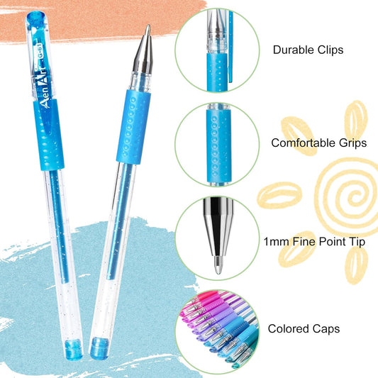 Aen Art Glitter Gel Pens, 100 Color Glitter Pen Set for Making Cards, 30% More Ink Neon Glitter Gel Marker for Adult Coloring Books, Journaling Crafting Doodling Drawing