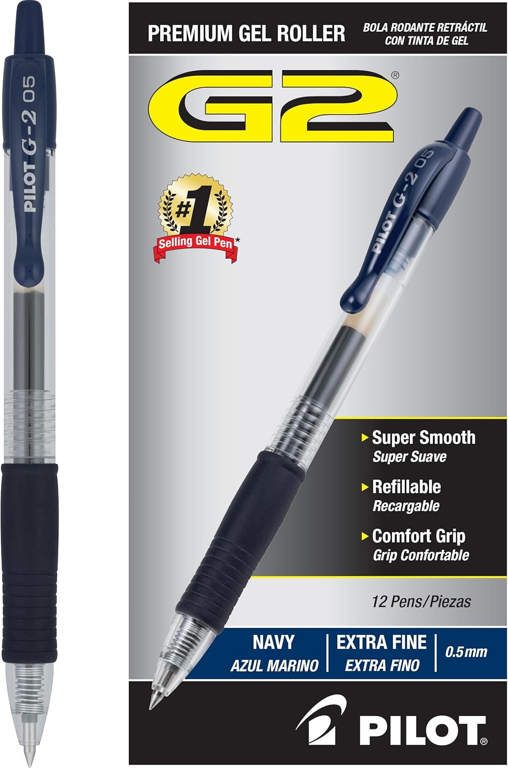 PILOT G2 Premium Refillable and Retractable Rolling Ball Gel Pens, Extra Fine Point, Black Ink, 12-Pack (31002)
