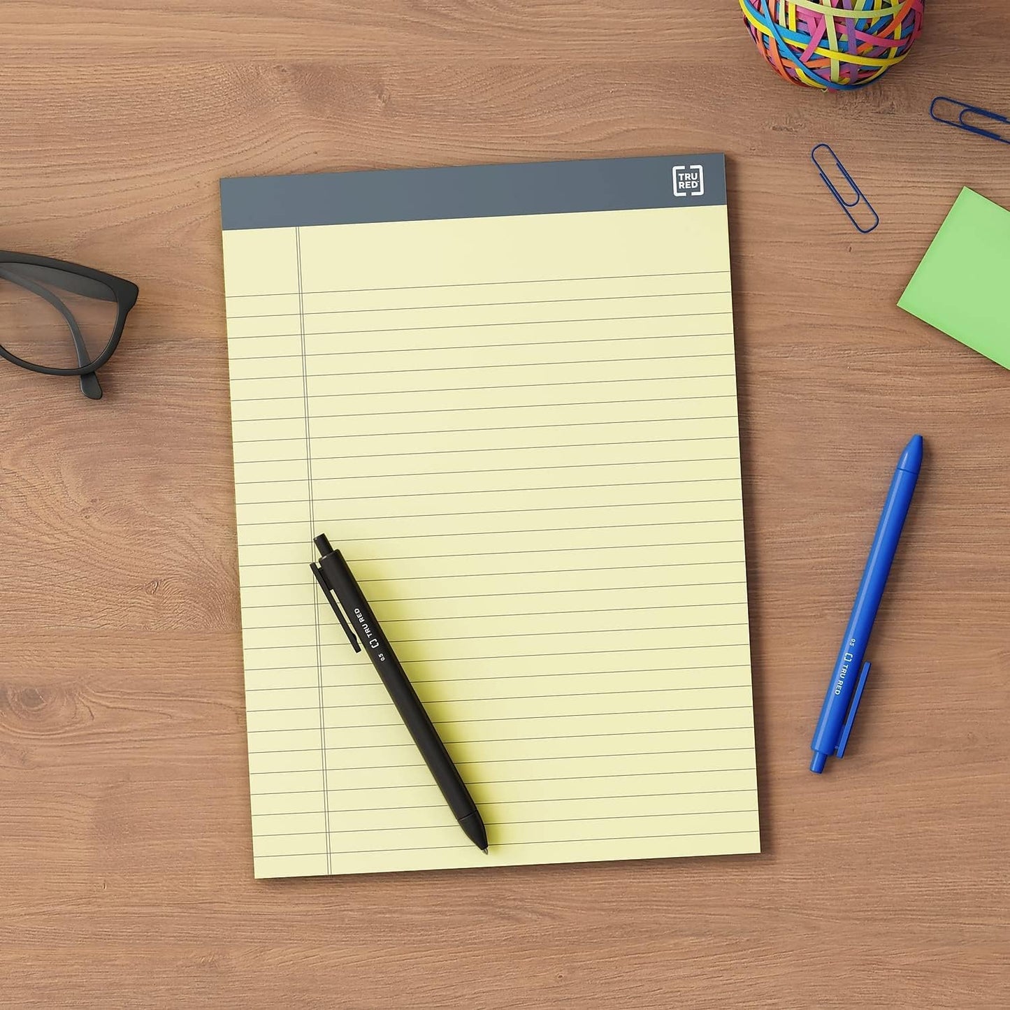 TRU RED Notepads, 8.5” x 11.75”, Wide Ruled, Canary, 50 Sheets/Pad, 12‑Pack