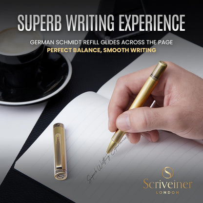 Scriveiner Black Rollerball EDC Luxury Pen, Stunning Pocket Pen with Chrome Finish, Cool Writing, Best Gift for Men & Women, German Schmidt Refill, Nice Present, Fancy Office Designer Set