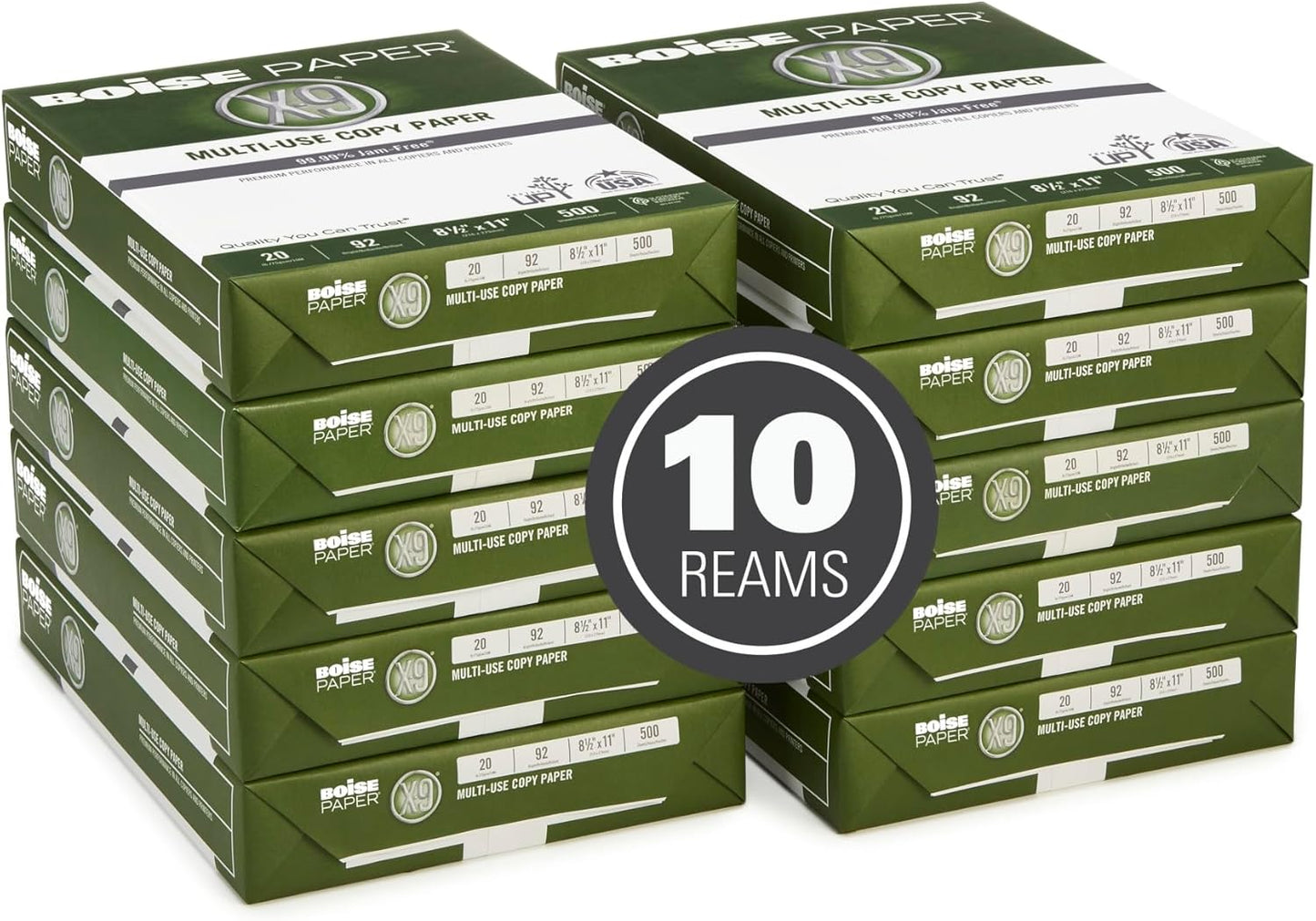 Boise X-9 Multi-Use Printer & Copy Paper, 5 Reams, White, Ledger (11in x 17in), 2500 Sheets Per Case, 20 Lb, 92 Brightness