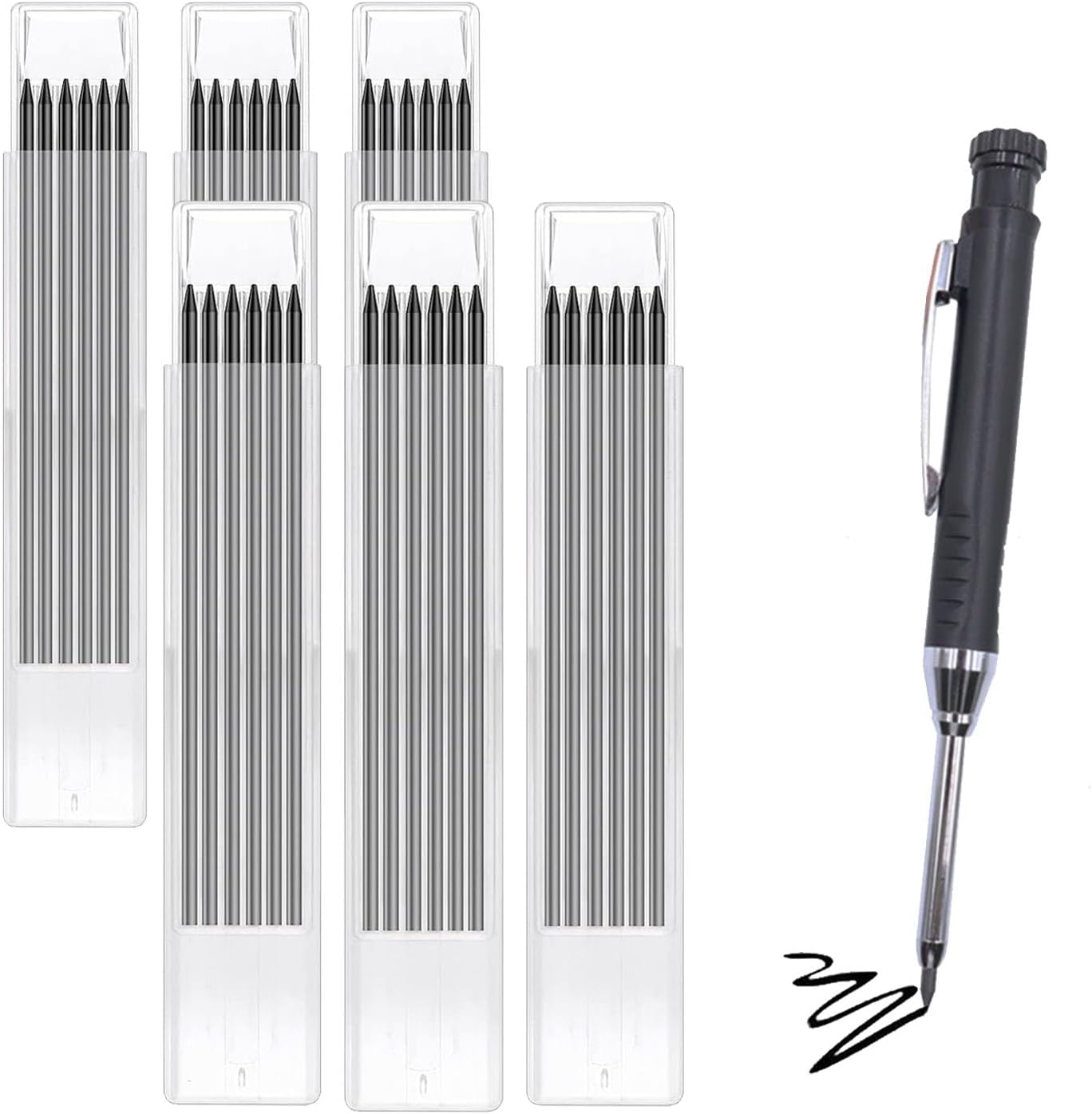 TuTuYa 36 Pencil Refill with 1 Solid Carpenter-Pencil, 2.8mm Waterproof Lead Refills Replacement, with Sharpener, Long Reach/Deep Hole/Long Nose for Architect &Carpenter Woodwork Construction Building