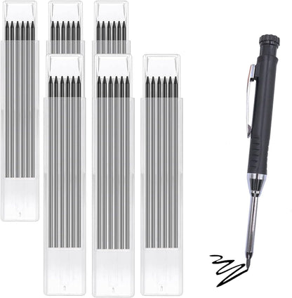 TuTuYa 36 Pencil Refill with 1 Solid Carpenter-Pencil, 2.8mm Waterproof Lead Refills Replacement, with Sharpener, Long Reach/Deep Hole/Long Nose for Architect &Carpenter Woodwork Construction Building