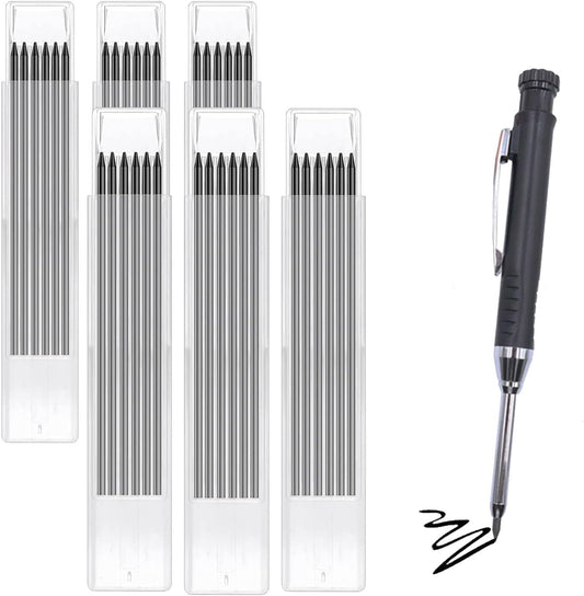 TuTuYa 36 Pencil Refill with 1 Solid Carpenter-Pencil, 2.8mm Waterproof Lead Refills Replacement, with Sharpener, Long Reach/Deep Hole/Long Nose for Architect &Carpenter Woodwork Construction Building